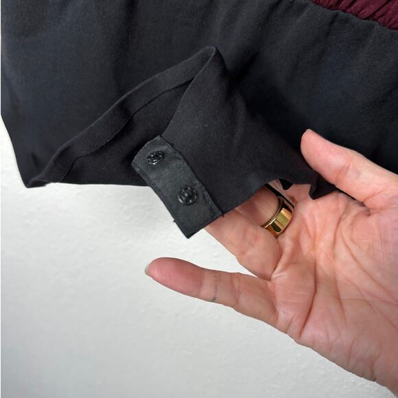 Sezane Burgundy & Black Thibault Bodysuit Crossover Neckline Short Sleeve - Picture 8 of 13